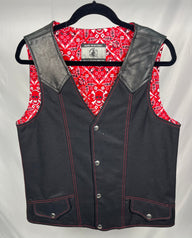 (1 of 1) Vintage MID Red Skull Denim Leather Vest - MEDIUM