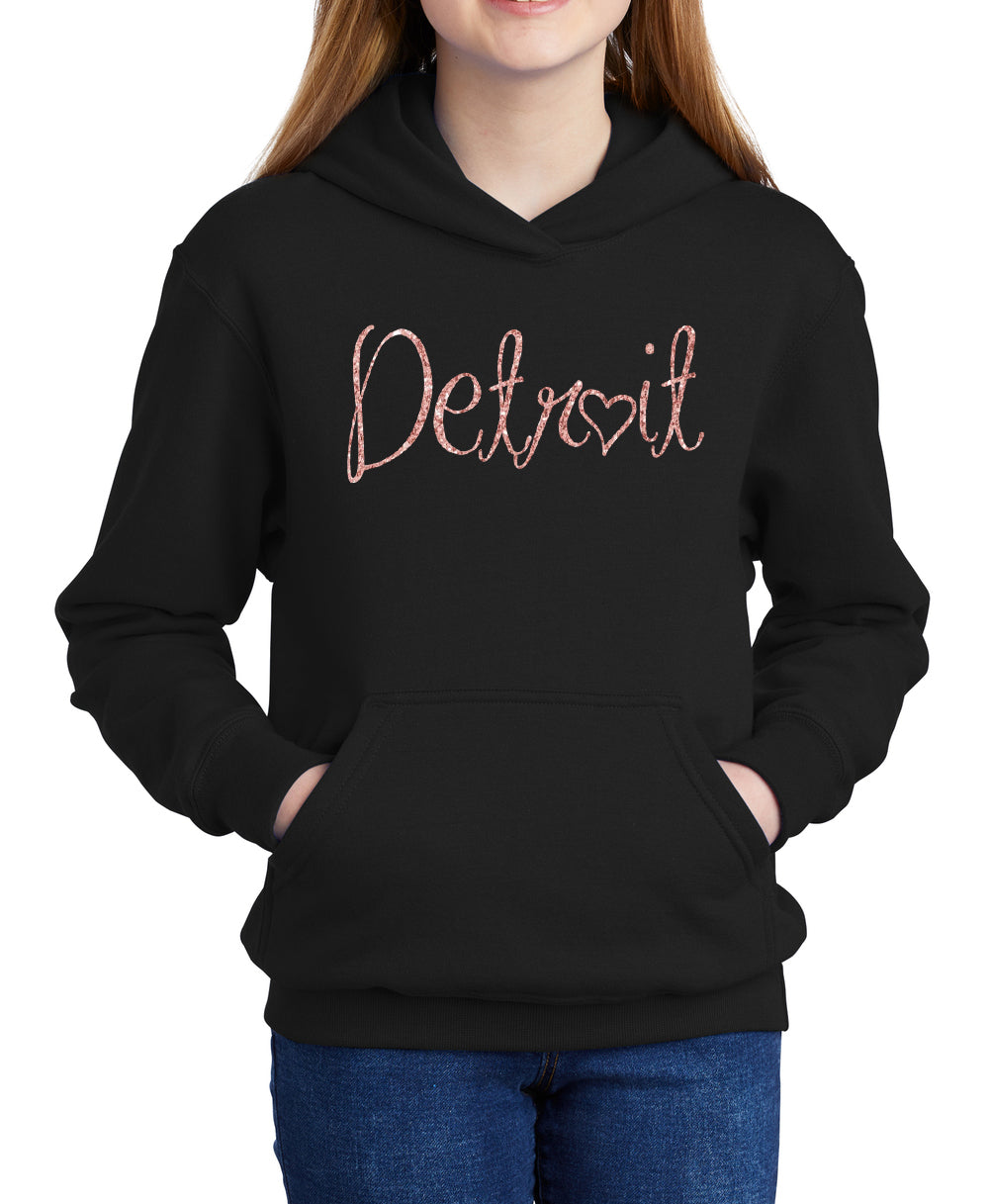 Youth Rose Gold Detroit Script Hoodie