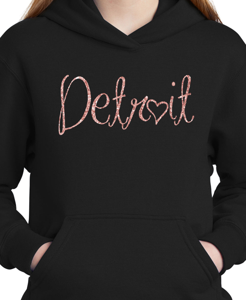 Youth Rose Gold Detroit Script Hoodie