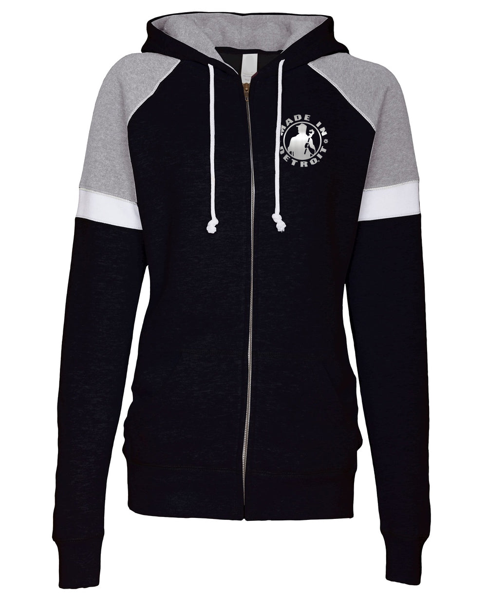 Ladies MID Silver Black Grey Zip Hoodie