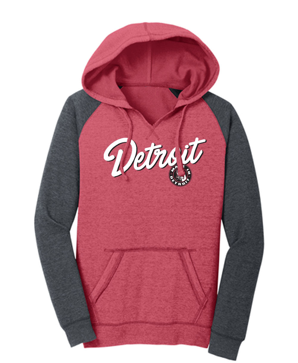 Detroit Script Rosie Heather Red Raglan Hoodie