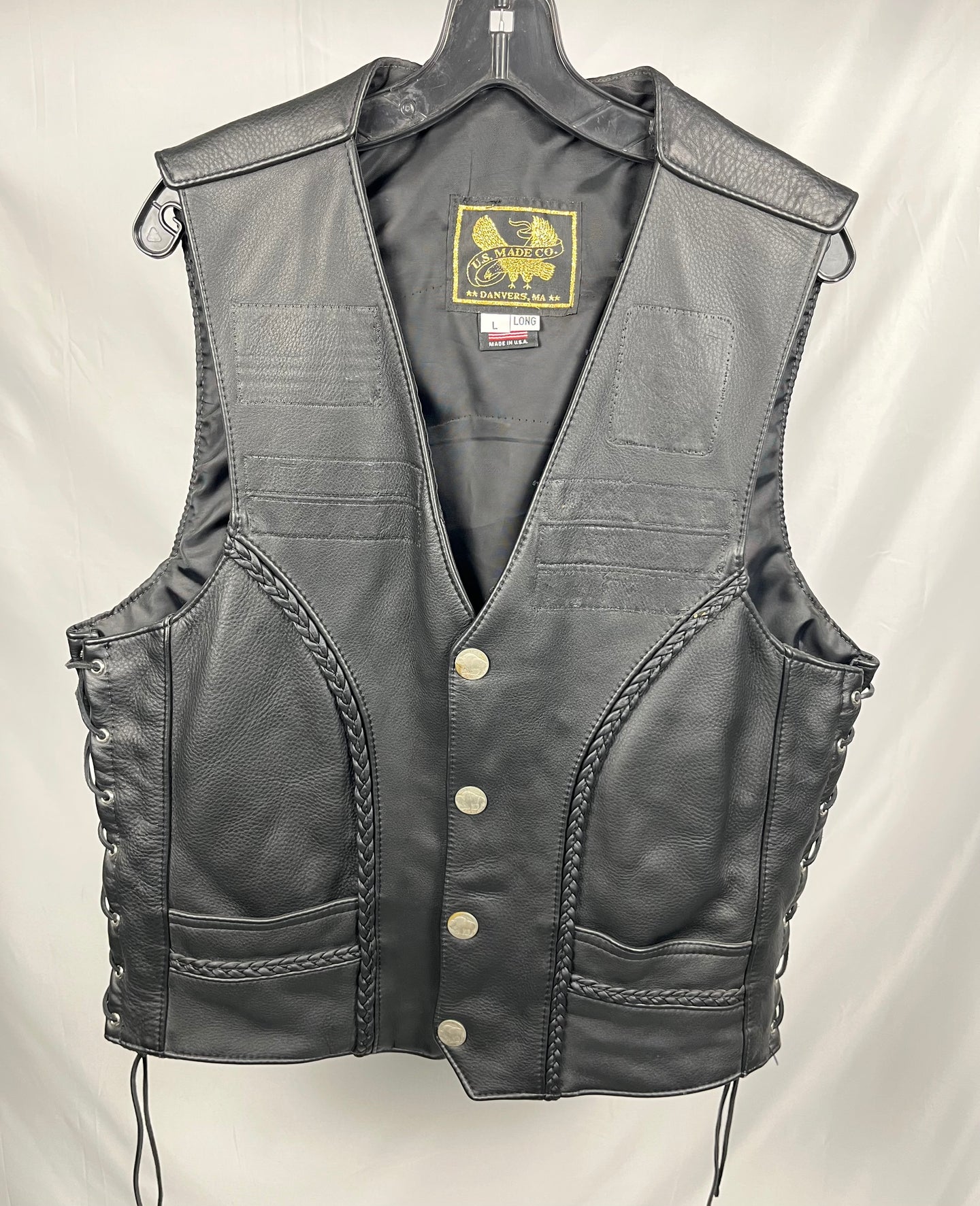 (1 of 1) Vintage Leather Vest (USA Made) - LARGE LONG