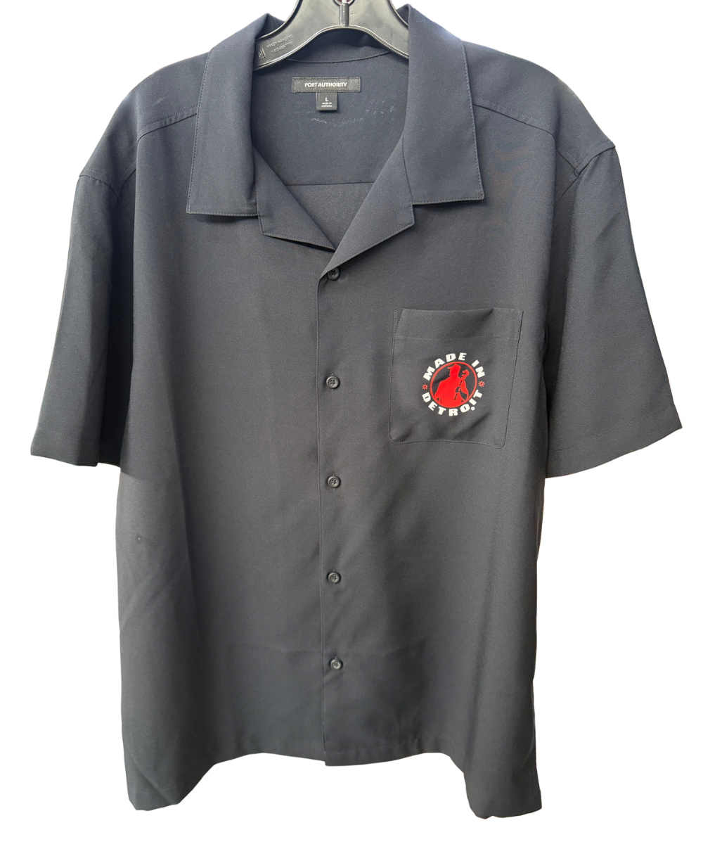 MID Button Up Black Short Sleeve - LARGE