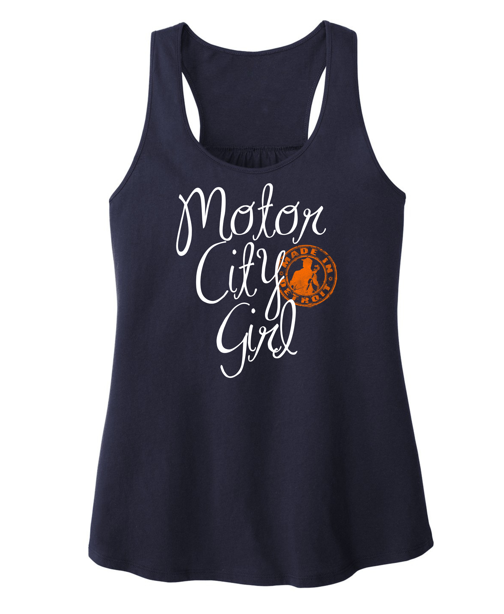 Ladies MID Motor City Girl Navy Racerback Tank