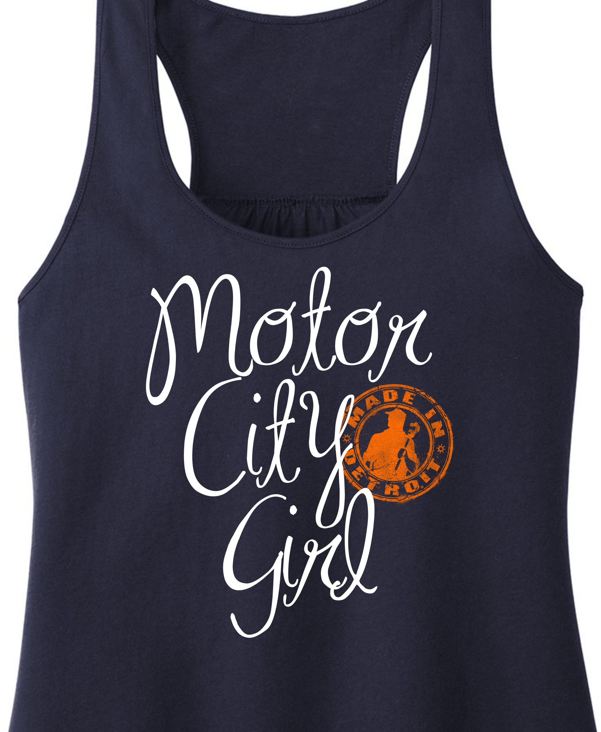 Ladies MID Motor City Girl Navy Racerback Tank
