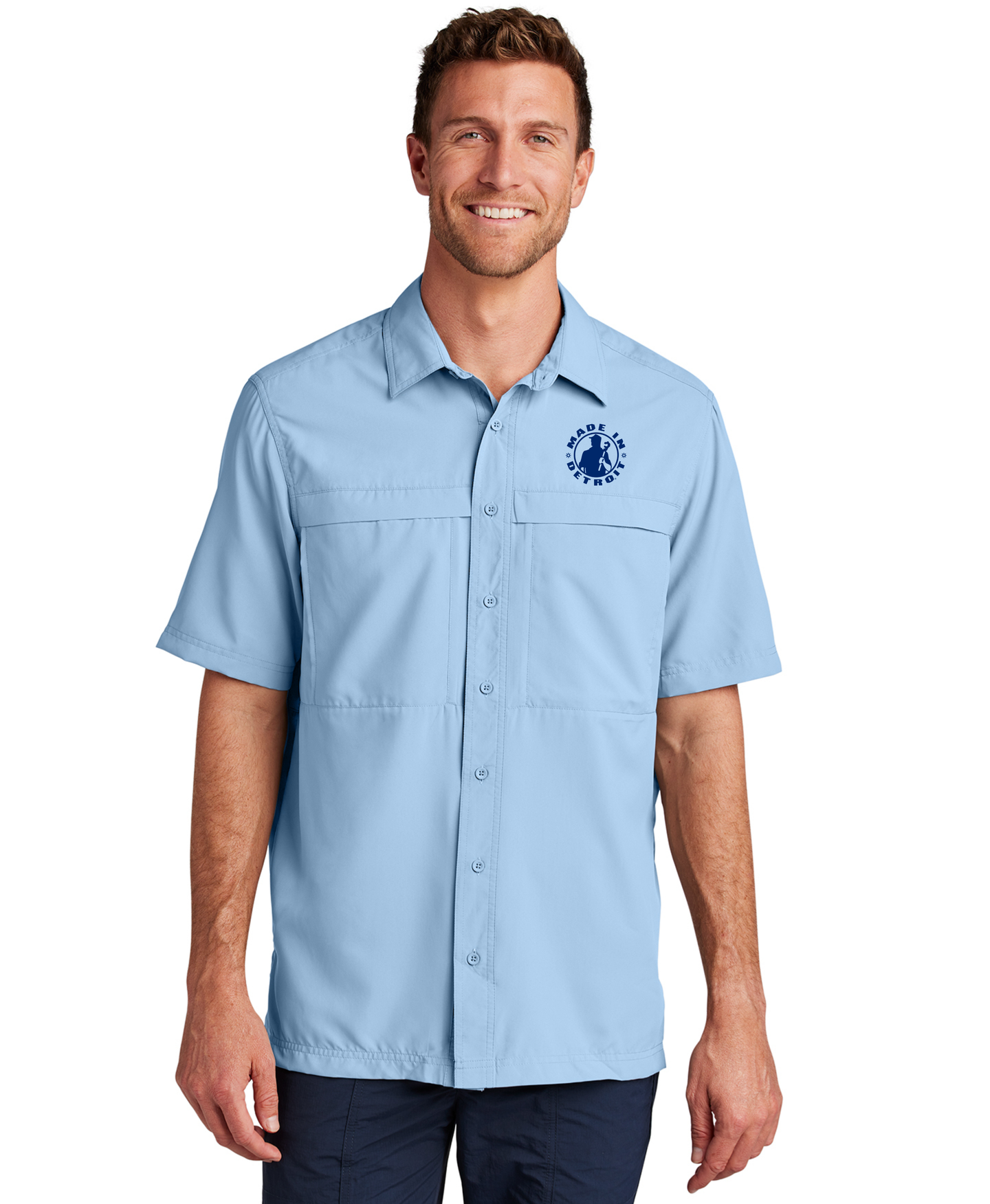 MID Light Blue Short Sleeve UV Button Up