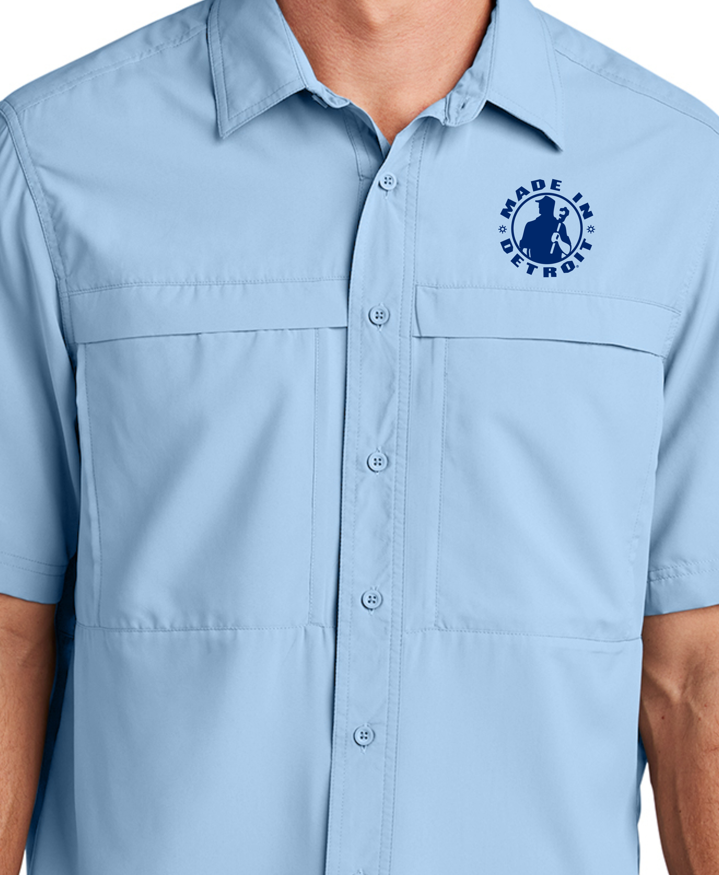MID Light Blue Short Sleeve UV Button Up