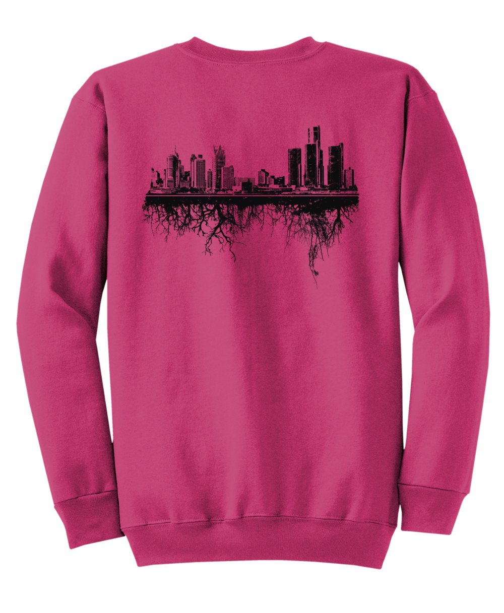 Ladies Detroit Arch/Roots Sangria Crewneck