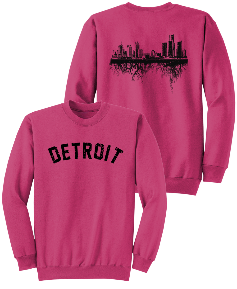 Ladies Detroit Arch/Roots Sangria Crewneck