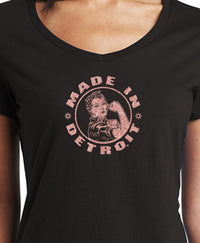 Ladies Rose Gold Black Missy V-Neck
