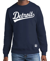 Detroit Tail Script Navy Crewneck