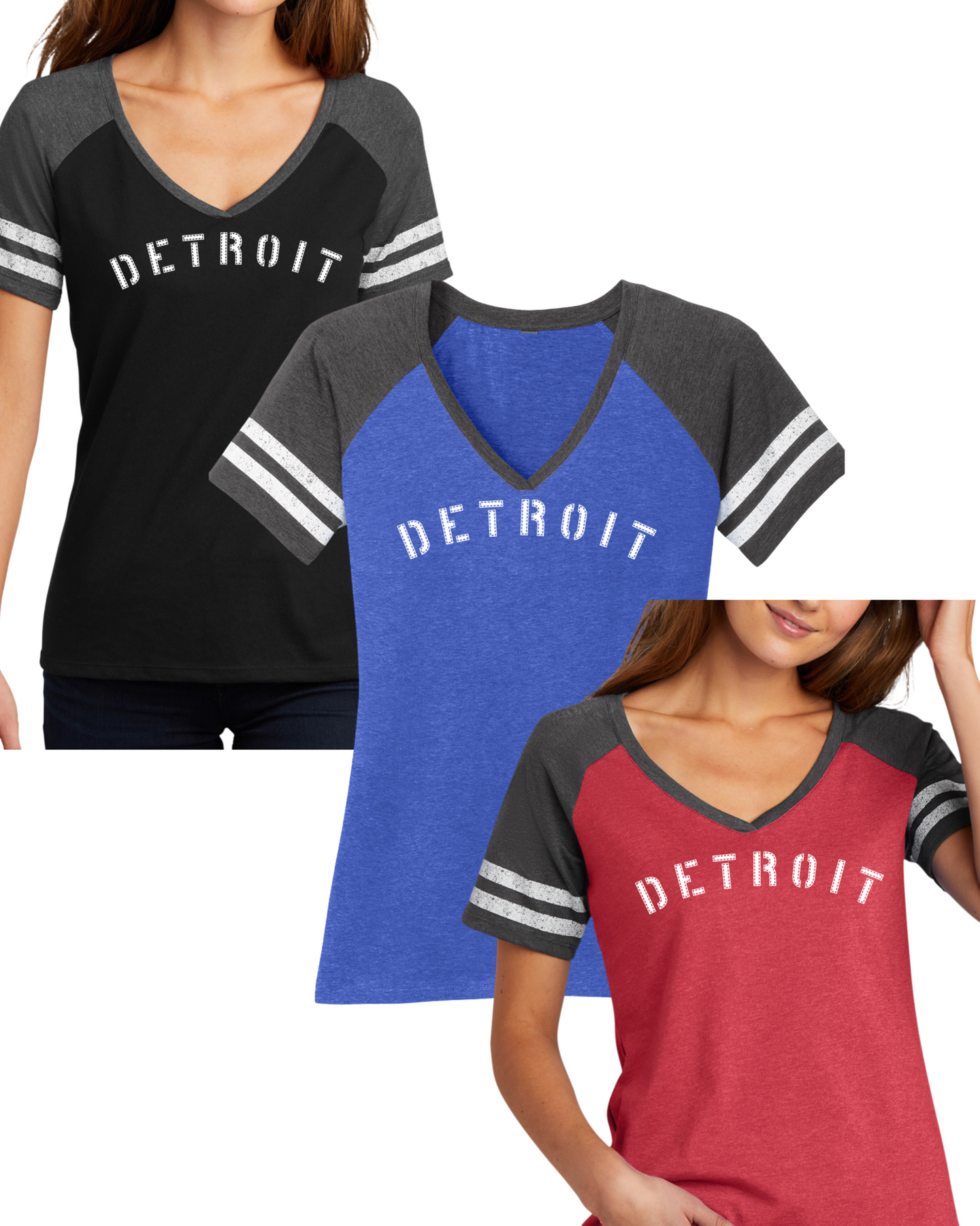 Ladies Detroit Stencil V-Neck