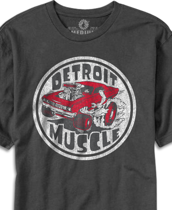 Detroit Muscle Roach design printed on Smoke T-shirt