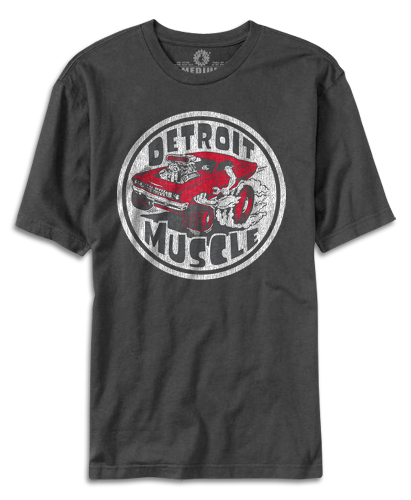 Detroit Muscle Roach design printed on Smoke T-shirt