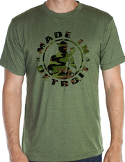 Made In Detroit Camo print on green shirt  wrenchman muscle car shirt car shirt detroit shifter