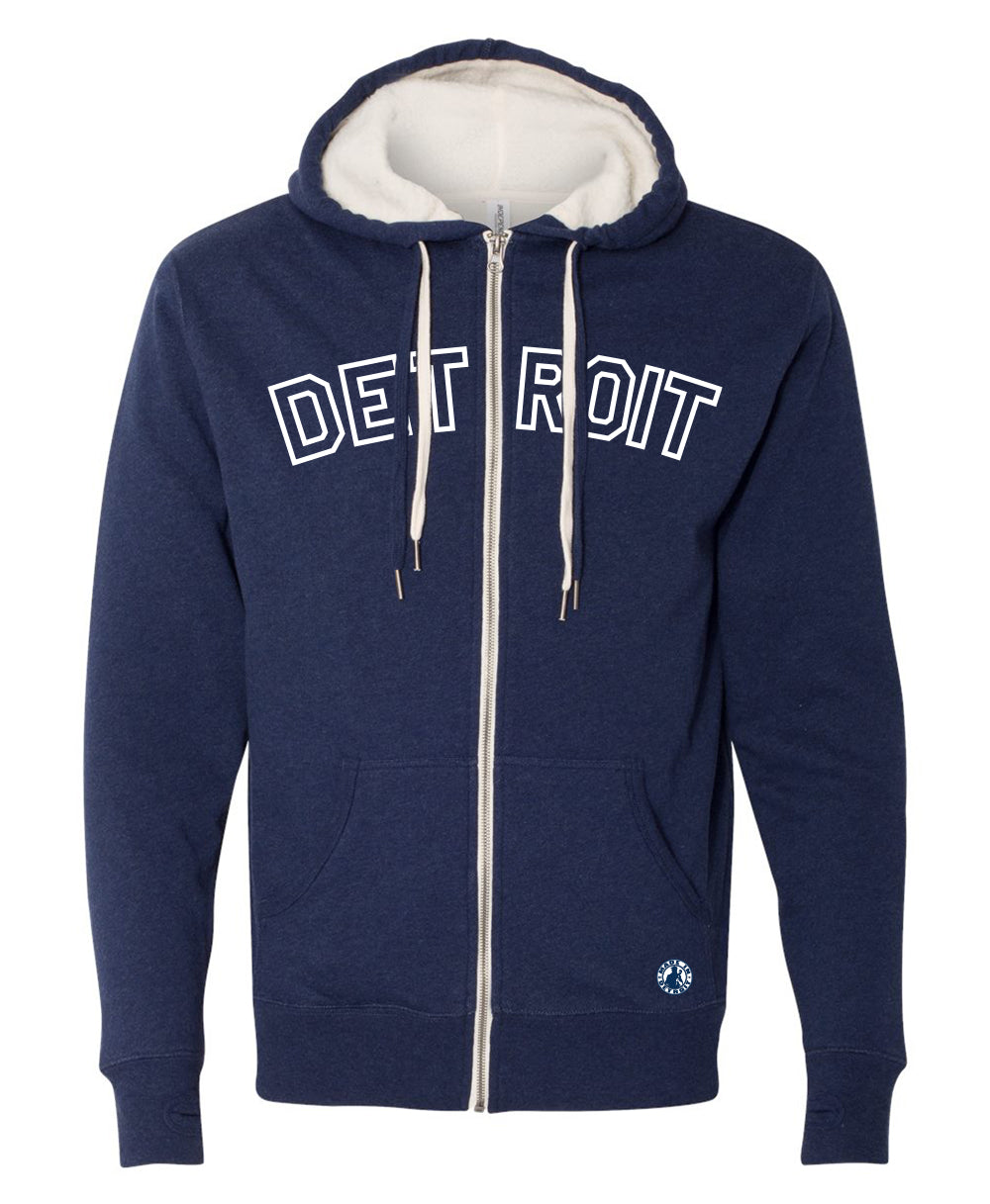 Navy Detroit Sherpa Lined zip up pullover sweatshirt hoodie
