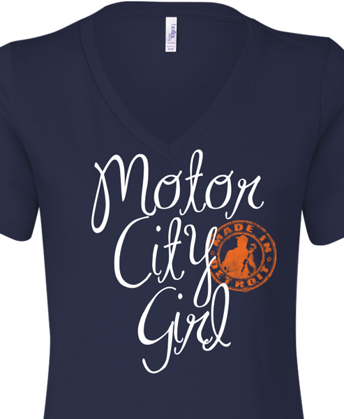 Navy Motor City Girl V-Neck