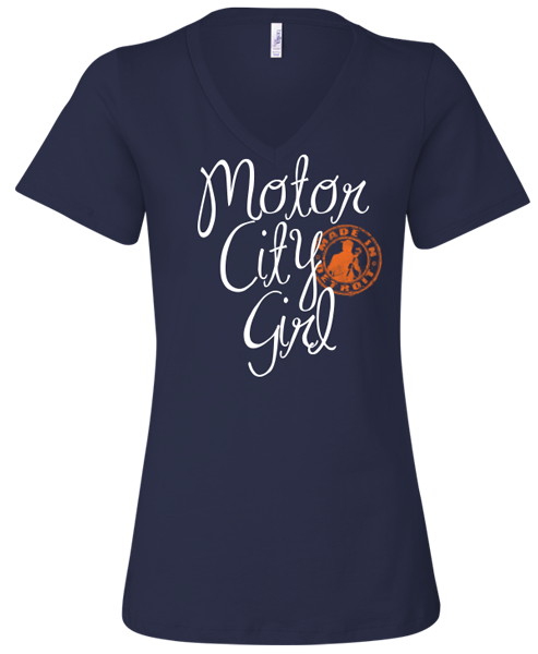 Navy Motor City Girl V-Neck