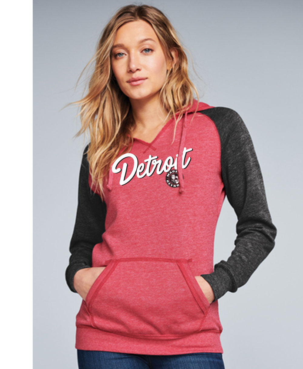 Detroit Script Rosie Heather Red Raglan Hoodie